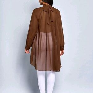 Elegant Brown Sheer Women's Top